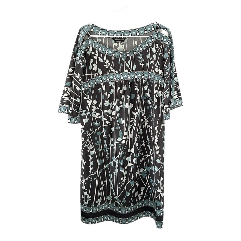 BCBGMaxAzria‎ Black and Teal Botanical 3/4 Sleeve Tunic Dress